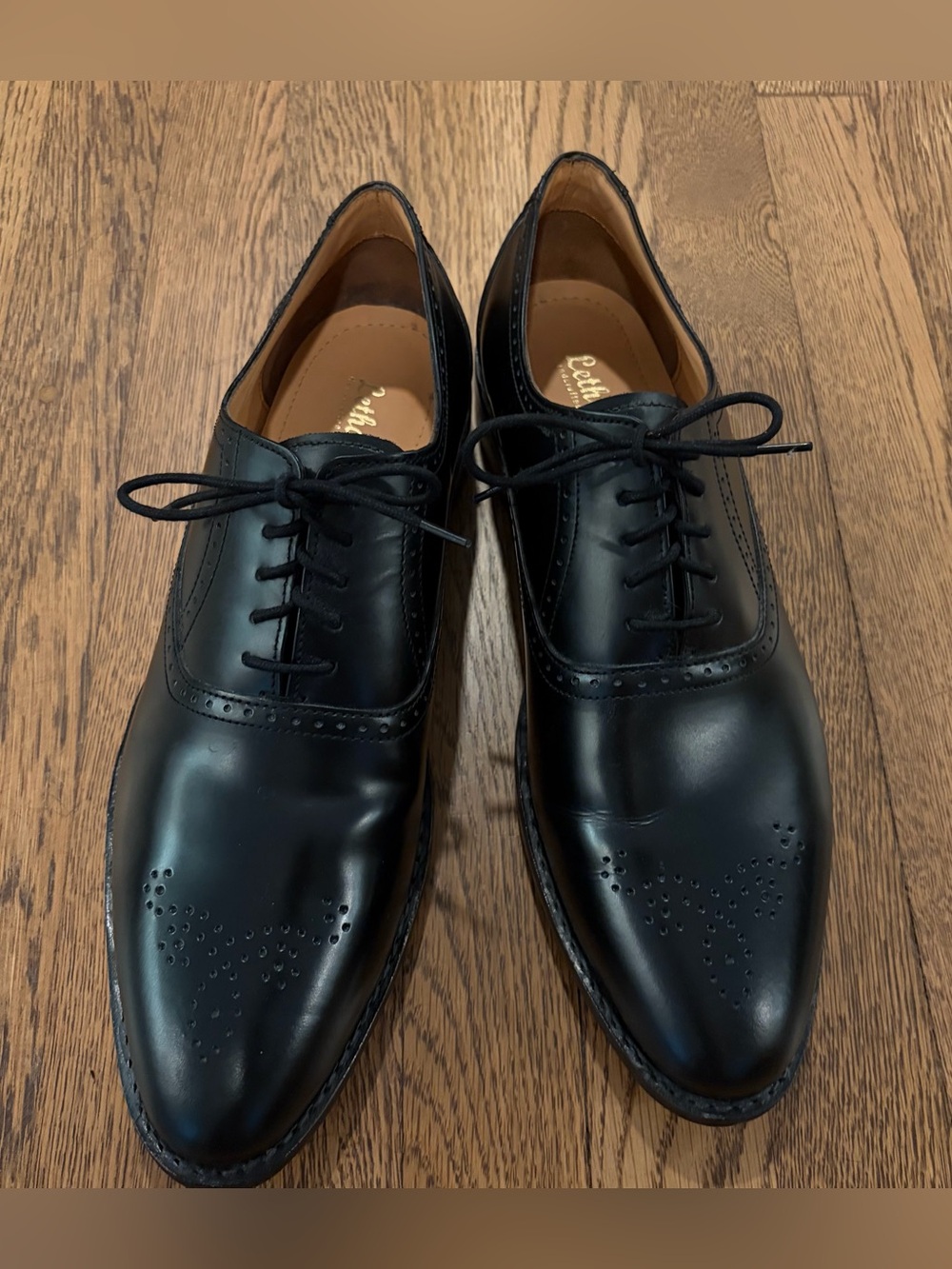 Lethato Men’s Handcrafted Dress Shoes Black Leather Medallion Toe US 9.5-10